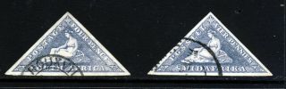 South Africa King George V 1926 4d.  Grey - Blue Triangulars Pair Sg 33 & 33a Vfu