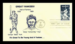 Dr Jim Stamps Us Great Yankees Babe Ruth Waite Hoyt Baseball First Day Cover