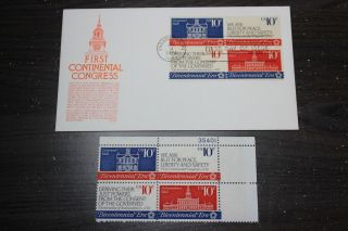 Fdc Anderson Cachet 1543 - 46 Continental Congress 1974 Plus Plate Block U/a