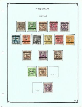 Noble Album Page Of 17 Tennessee Older Issue Bureau Precancels,  Some Better