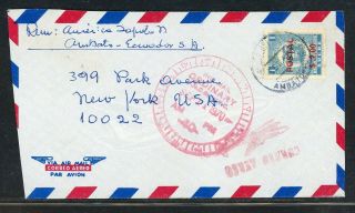 Ecuador Postal History: Lot 4 1970 Air Single Franking Provisional To Nyc $$$