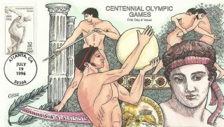 Centennial Of Olympic Games - Collins - Hand Painted Fdc 1896 - 1996