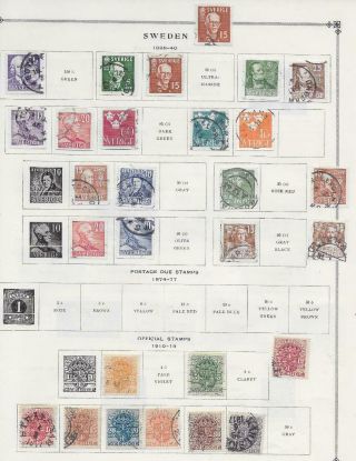 28 Sweden Stamps W/official From Quality Old Album 1910 - 1940