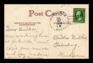 Dr Jim Stamps Us Yorkville Michigan Dpo Postcard 1909 Postal History