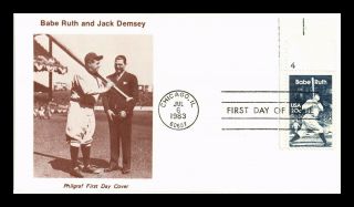 Dr Jim Stamp Us Babe Ruth Jack Dempsey Baseball First Day Philgraf Cover Chicago
