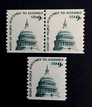 Us Stamps,  Scott 1616 Xf/s M/nh 1976 Joint Line Pair And Single Of Capitol Dome