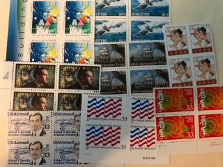 Stamps.  8 33 Cent Blocks.  Fv $10.  56