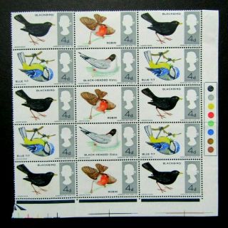 1966 Gb - British Birds Block Of 15 - Phosphor Stamps - Mlh - Sg 696 - 699