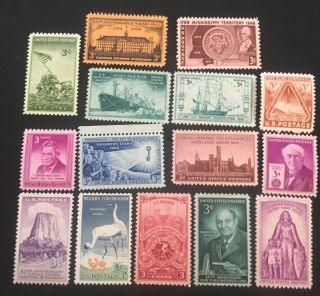 15 Mnh Vintage All Different 3 Cent Stamps.  Lot 2