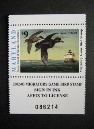 2002 Maryland State Duck Migratory Waterfowl Stamp Mnhog