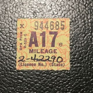 A17e Wwii Mileage Ration Stamp - Opa Form R - 525 C
