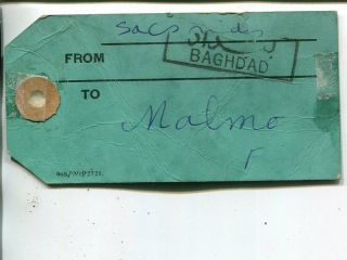 Iraq Mail Bag Tag For Empty Bags From Baghdad To Malmö,  Sweden,  Ca 1955