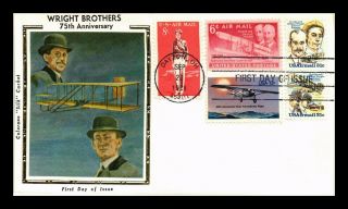 Us Cover Wright Brothers Aviation Pioneers Multi Franked Fdc Colorano Silk