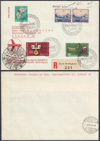 Switzerland 1954 - Registered Airmail Cover To Zurich.  (6g - 25234) Mv - 2387