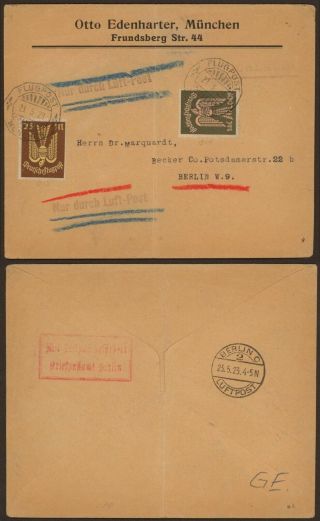 Germany 1923 - Air Mail Cover Munich To Berlin Germany 34828/2