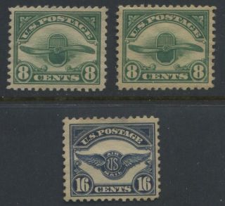Us 1923 8c,  16c Airmails Sc C4 X 2 & C5 (thinned) Mh Og