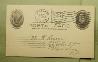 Dr Who 1906 Newburgh Ny Flag Cancel Postal Card To Meriden Ct E47072