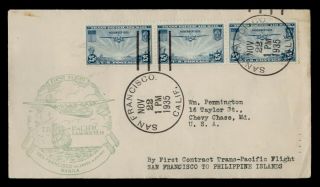 Dr Who 1935 San Francisco Ca To Manila First Flight Fam 14 Airmail Strip C122601