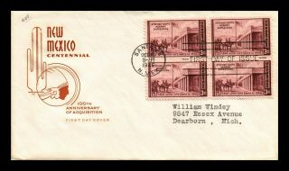 Us Cover Mexico Centennial Block Of 4 Fdc House Of Farnum Cachet Scott 944