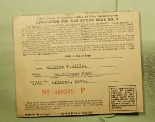 DR WHO 1943 BELMONT MA APPLICATION FOR WAR RATION BOOK POSTCARD e46446 2