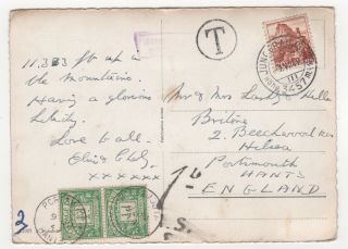 1949 Gb Postage Due Cover Jungfraujoch Switzerland To Portsmouth Sgd27 Pair
