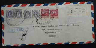 Very Rare 1950 Jordan Airmail Cover Ties 6 Stamps Canc Amman To Australia