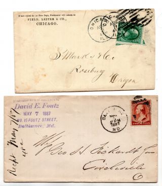 4 US 2 cents & 3 cents Washington advertising stamp covers 1880s ID 1254 2