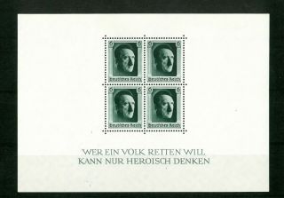 Germany Deutsche Third Reich 1937 Hitler Birthday Souvenir Sheet - Block 7 Mnh