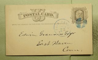 Dr Who 1880s Fair Haven Ct Fancy Cancel Blue Postal Card To East Haven E42870
