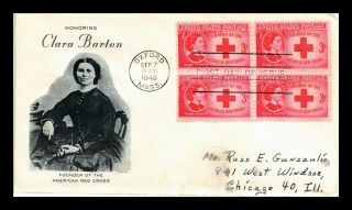 Us Covers Honoring Clara Barton Founder Red Cross Block Of 4 Grimsland Fdc