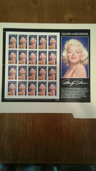1995 Marilyn Monroe Stamps 1st Legends Of Hollywood Full Sheet.  Mnh.