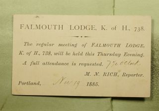 Dr Who 1885 Portland Me Postal Card K Of H Lodge Falmouth E54634