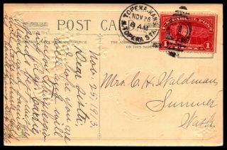 1913 Thanksgiving Postcard Franked With Scott Q1 Parcel Post Stamp
