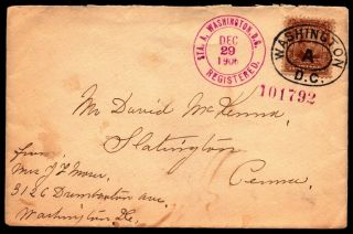 1906 Registered Cover Slatington,  Pa Scott 307 Single Franking Red Cancel