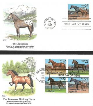 Usa 1985 First Day Cover,  5 First Day Covers,  Horses