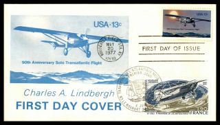 Mayfairstamps Us Fdc 1977 Charles Lindbergh France Mixed Franking First Day Cove