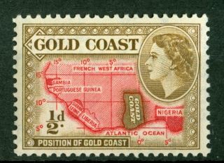 Gold Coast 1953,  Queen Elizabeth Ii,  1/2d Map,  Sg 153,  Mnh 2132