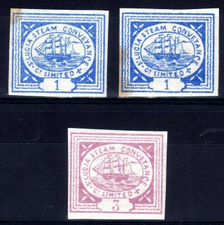 St.  Lucia 1871 - 2 S.  Lucia Steam Conveyance Co.  Limited,  3 Stamps