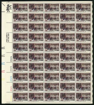 Us 1702 13¢ " Winter Pastime " By Currier Christmas Sheet Of 50 Vf Nh Mnh