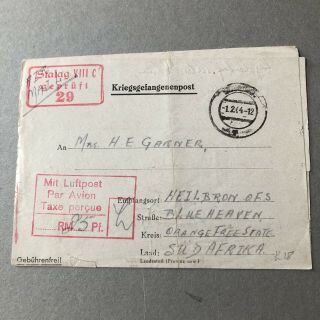 Z) Military Letter Pow Prisoner Of War Germany Stalag Viii C 1944 South Africa