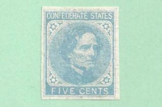 Confederate States Scott 7 Vf Never Hinged Colorless Gum Variety