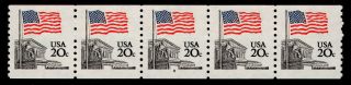 United States,  Scott 1895a,  Coil Strip Of 5 Pnc 8,  Flag Over Supreme Court