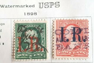 2 X Early 1898 Usa Internal Revenue I.  R Stamps Watermarked Uspc