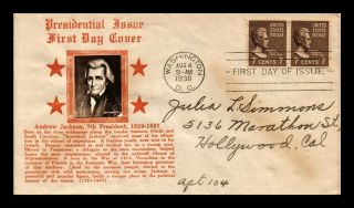 Dr Jim Stamps Us Andrew Jackson President Crosby Fdc Cover Scott 812