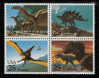Scott 2422 - 25 Us Stamp 1989 25c Prehistoric Animals Block Of 4