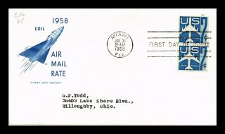 Dr Jim Stamps Us 7c Air Mail Coil Jet Silhouette Fdc House Of Farnum Cover C51