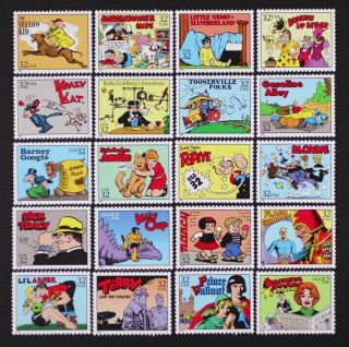 Us 1995 3000 Comic Strip Classics Complete Set Of 20 Stamps In Singles Nh