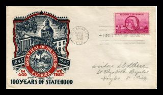 Dr Jim Stamps Us 100 Years Statehood Florida Fdc Cover Scott 927 Smart Craft