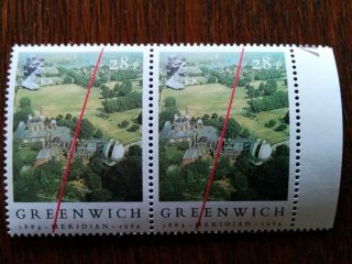 Gb & Unmounted Greenwich Observatory Block Of 2 X 28 Pence Stamps 1984