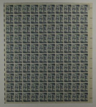 Us Scott 1034 Pane Of 100 Bunker Hill Stamps 2 1/2 Cent Face Mnh